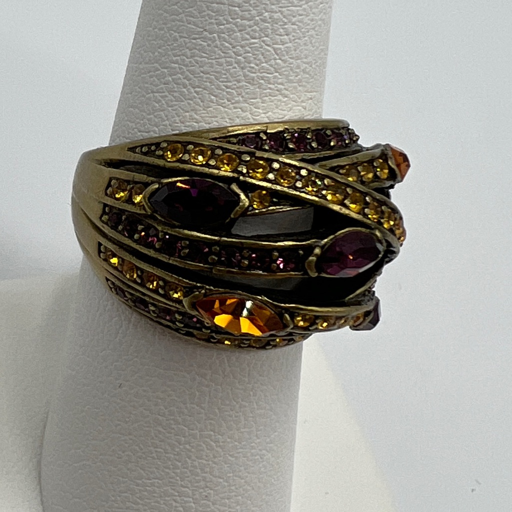 Lavintage Bronze & Colored Rhinestone Ring